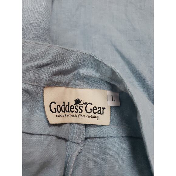 EUC GODDESS GEAR Organic Linen Pants Blue Lagenlook Boho Made in the USA size L - Picture 4 of 5